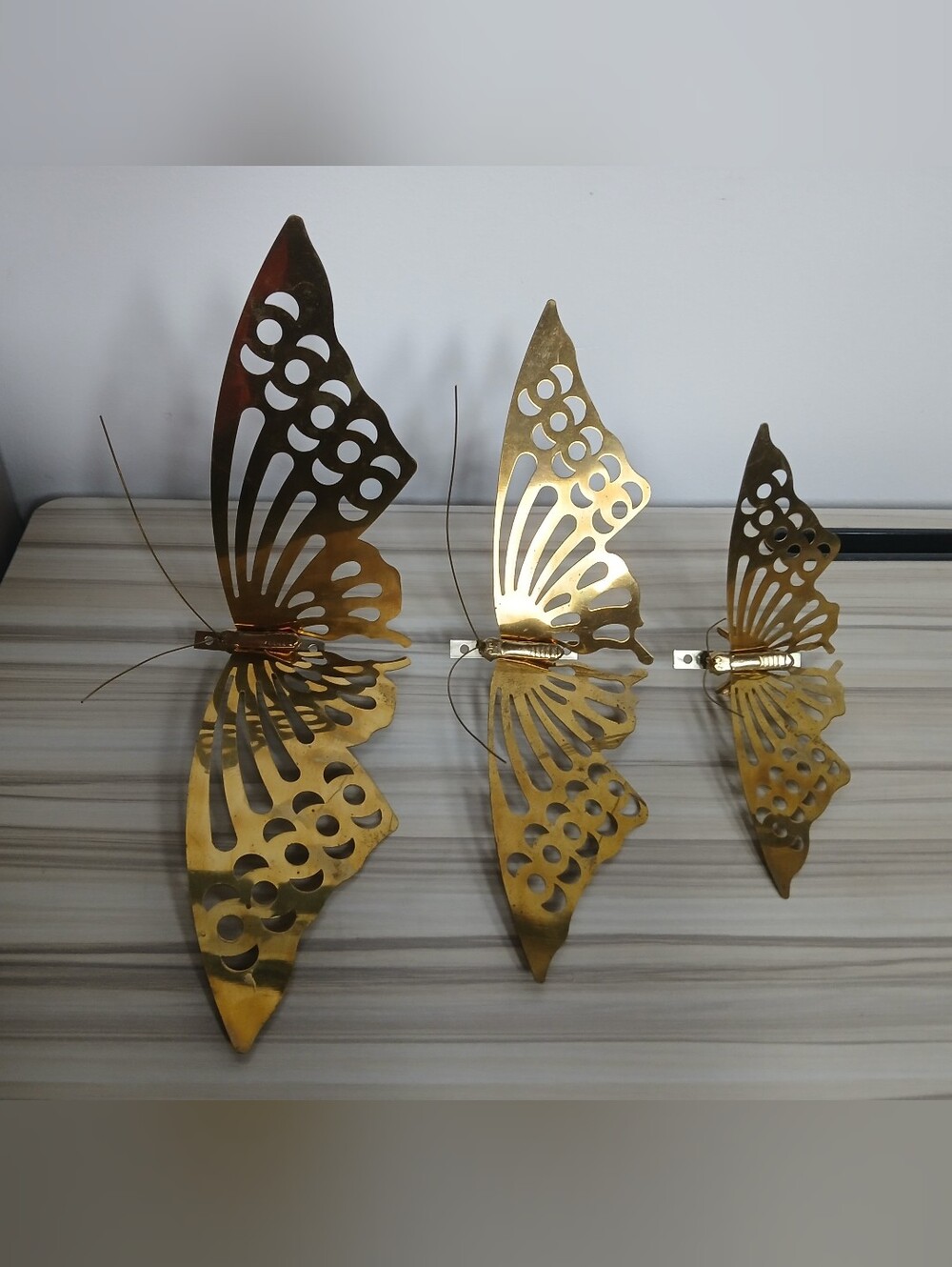 Vintage Brass Metal Butterfly Hanging Wall Decor Set of 3 MCM